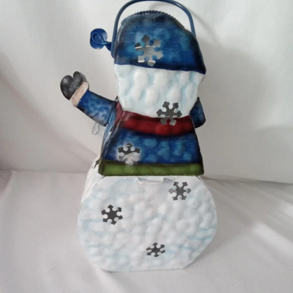 Snowman Metal Tea Light Lantern Winter Holiday Decor Birdhouse Cardinal 11 inch